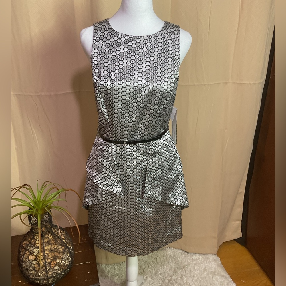 Kensie Silver Patterned Peplum Dress